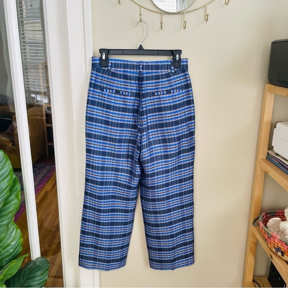 J. Crew Silk Blue Plaid Wide Leg Pant - Picture 4 of 8